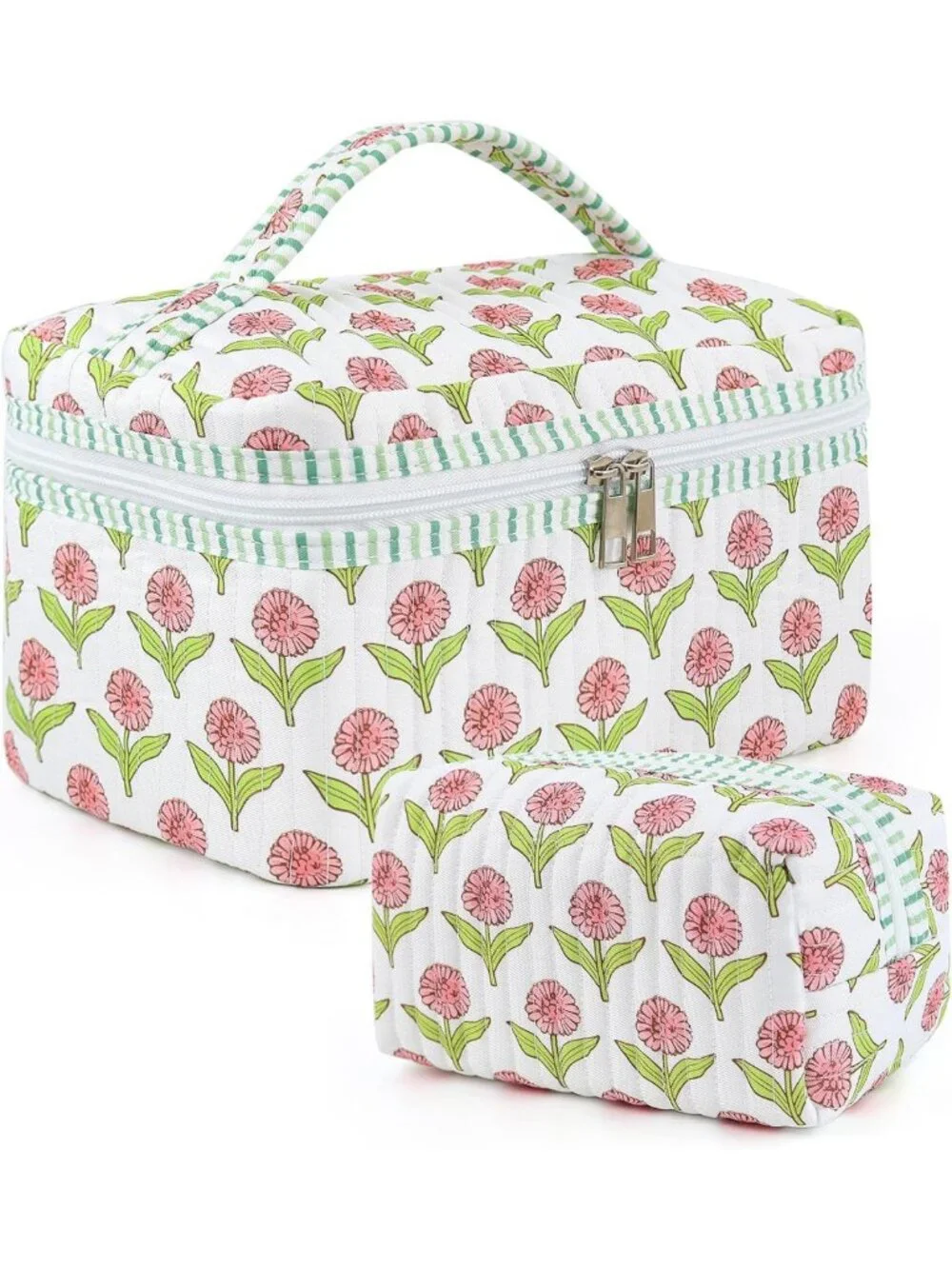 Floral Boho Makeup Bag Set - 2Pcs Large Capacity Cosmetic Organizer for Travel